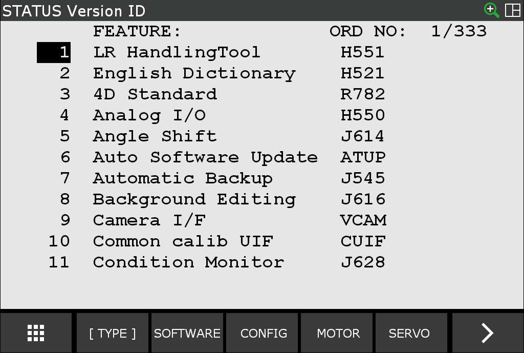 STATUS Version ID screen.