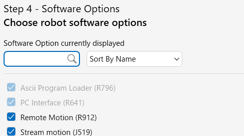 ROBOGUIDE: Select software options