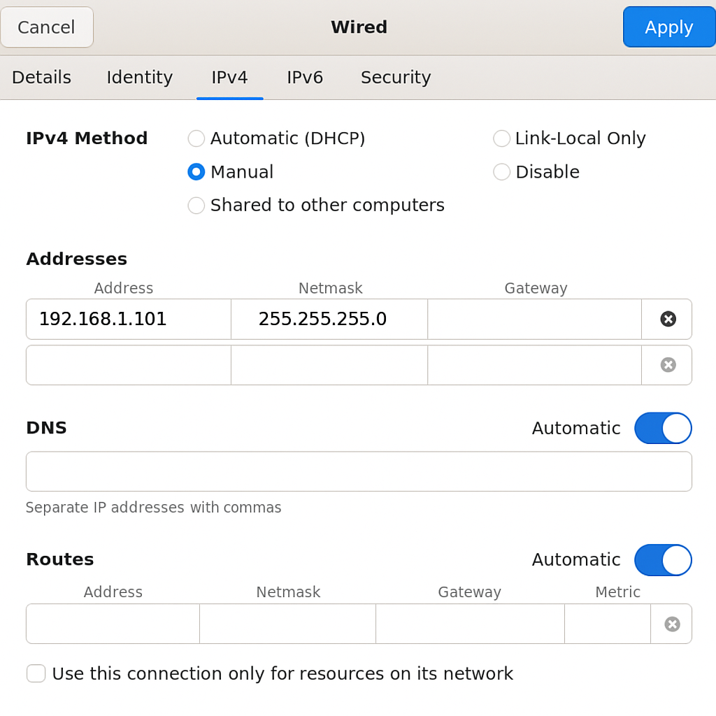 Configure static IP for driver.
