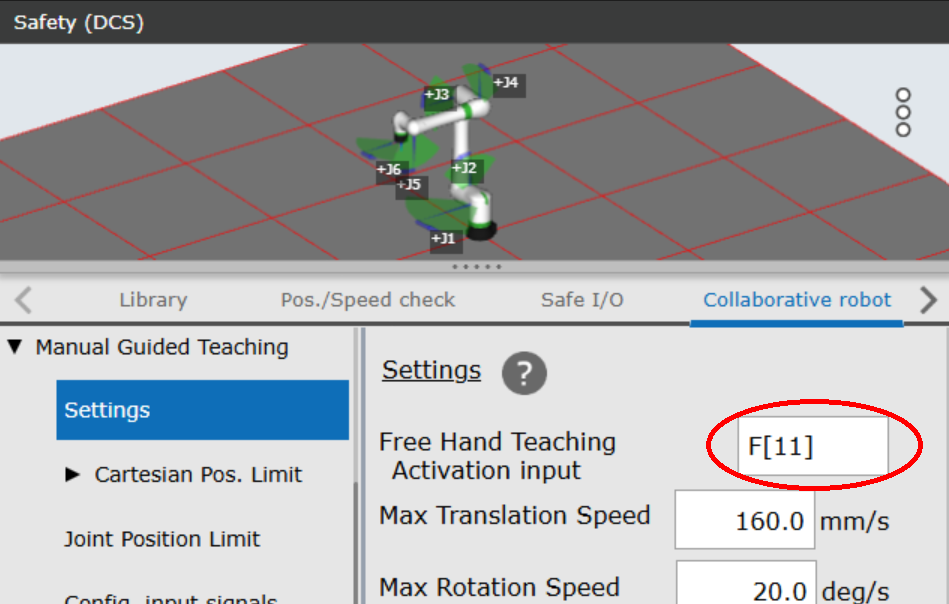 Manual Guided Teaching Setup Screen